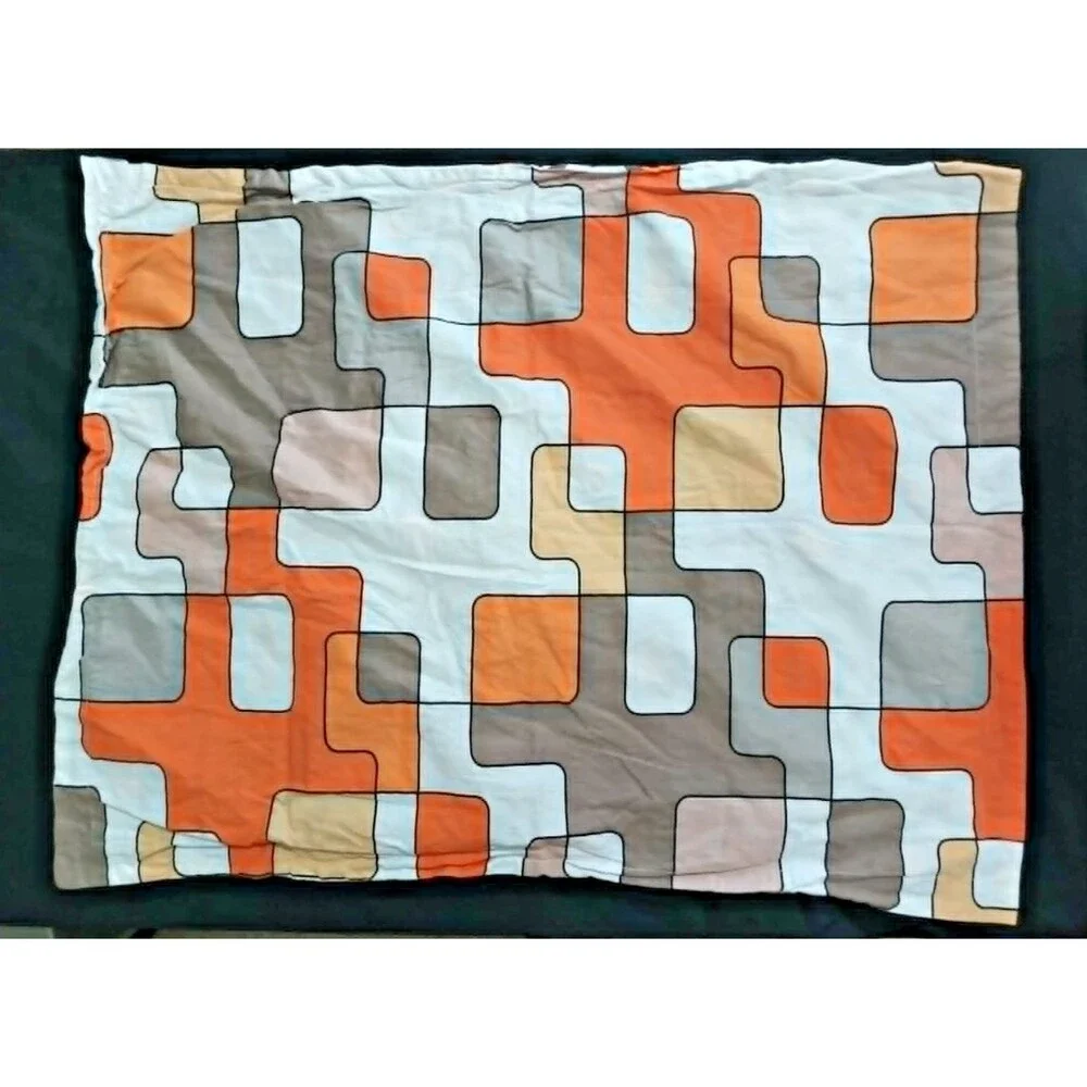 Eikei Set of 2 Pillow Shams Gray Orange Geometric Mid Century Modern 20x30 EUC